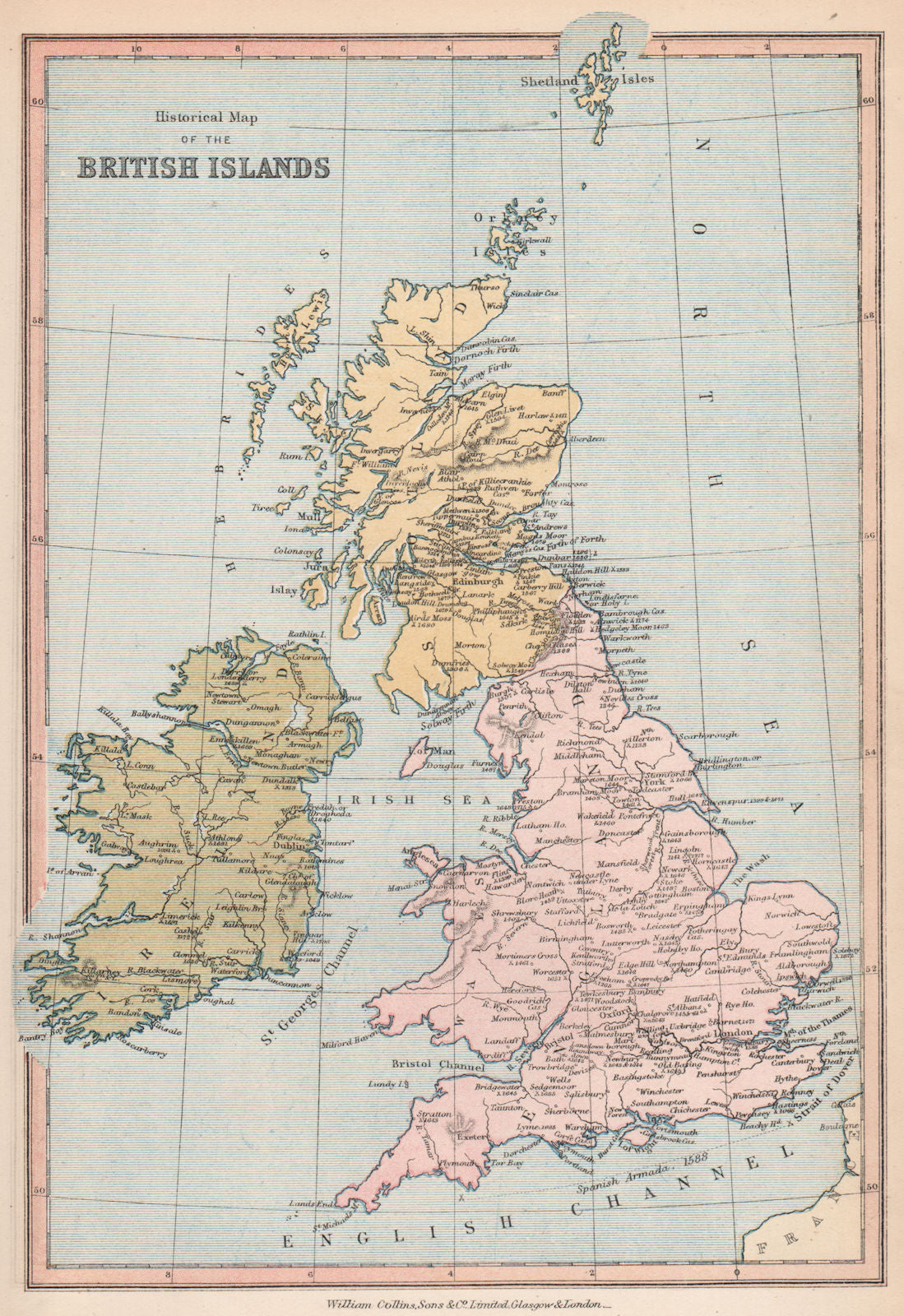 BRITISH ISLES HISTORICAL. Shows locations/date of key battles 1878 old map